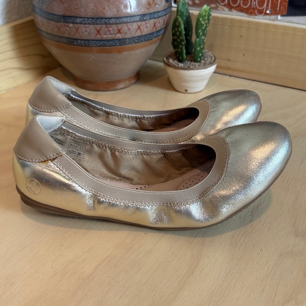 LANDS END Comfort Slip On Metallic Gold Leather Ballet Flats Cushioned Size 10
